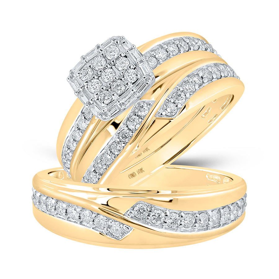 Round Diamond Square Matching Wedding Ring Set 1 Cttw