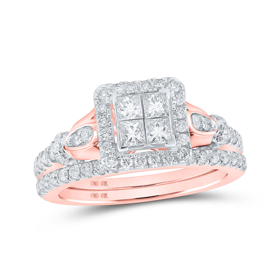 Princess Diamond Square Bridal Wedding Ring Set 7/8 Cttw