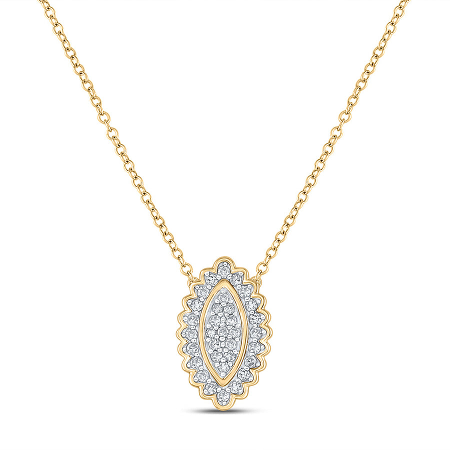 10k Yellow Gold Round Diamond Vertical Oval Necklace 1/5 Cttw