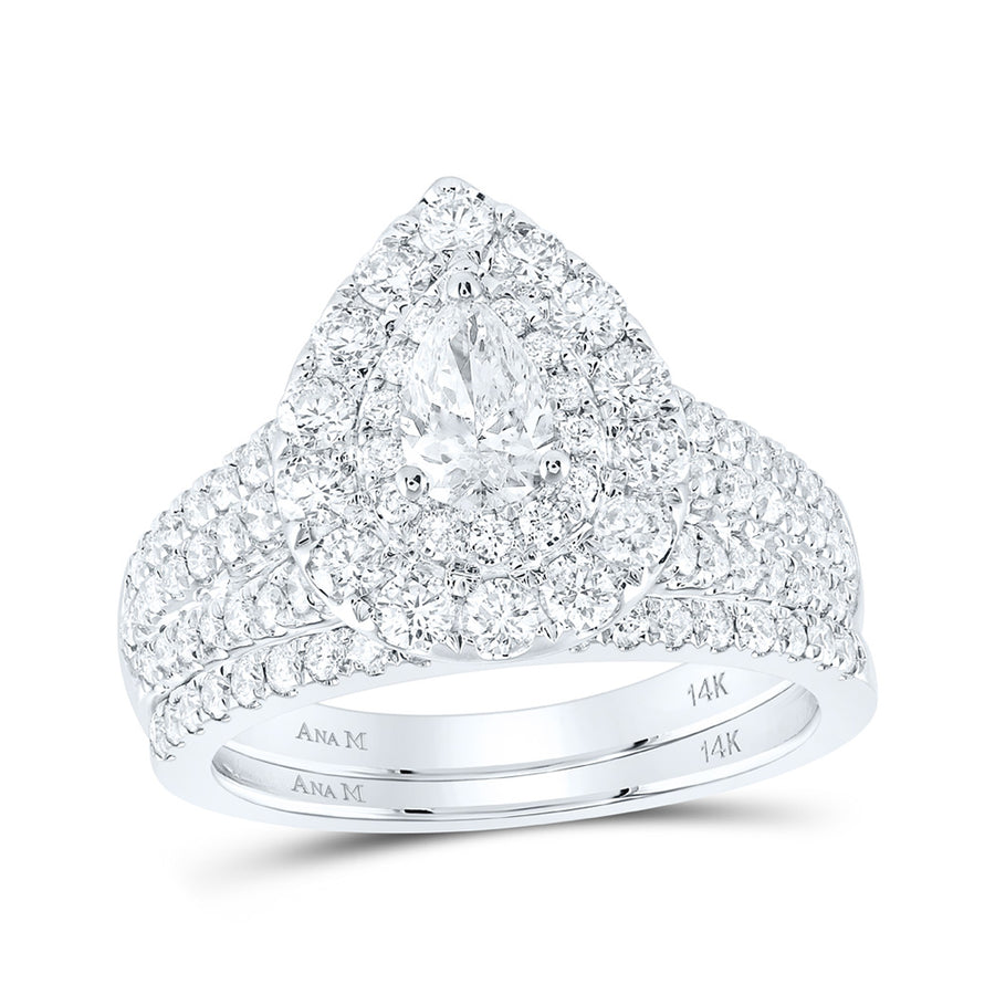 Pear Diamond Halo Bridal Wedding Ring Set 2 Cttw (Certified)