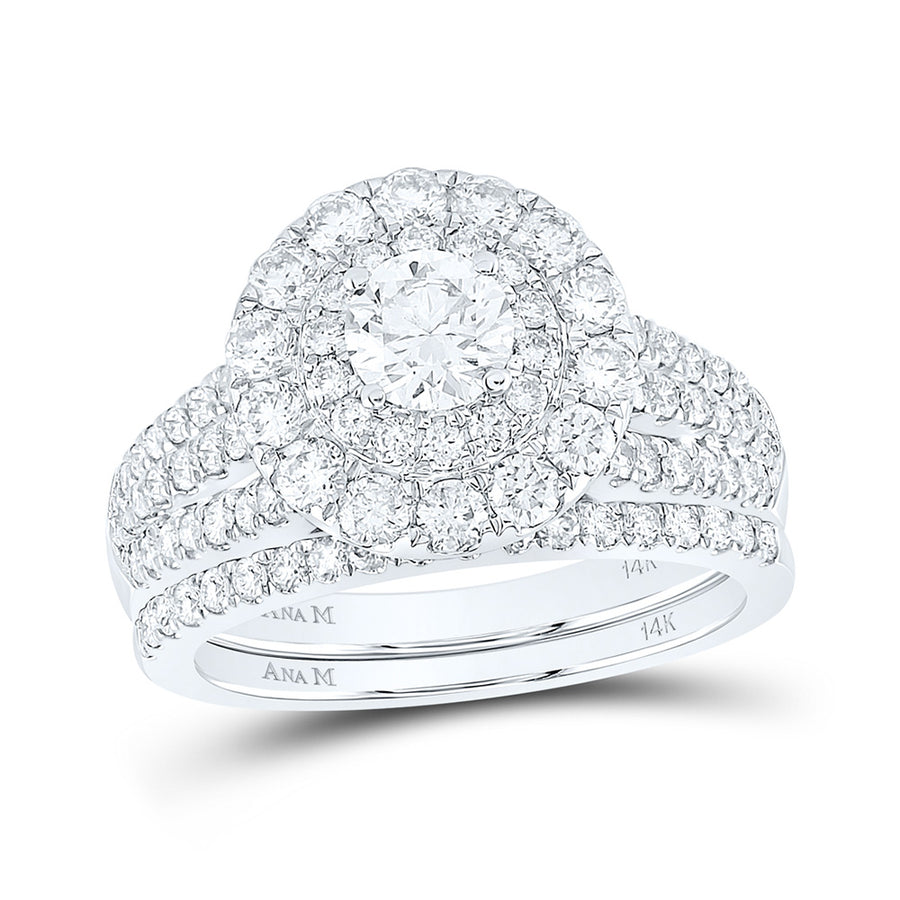 Round Diamond Halo Bridal Wedding Ring Set 2 Cttw (Certified)