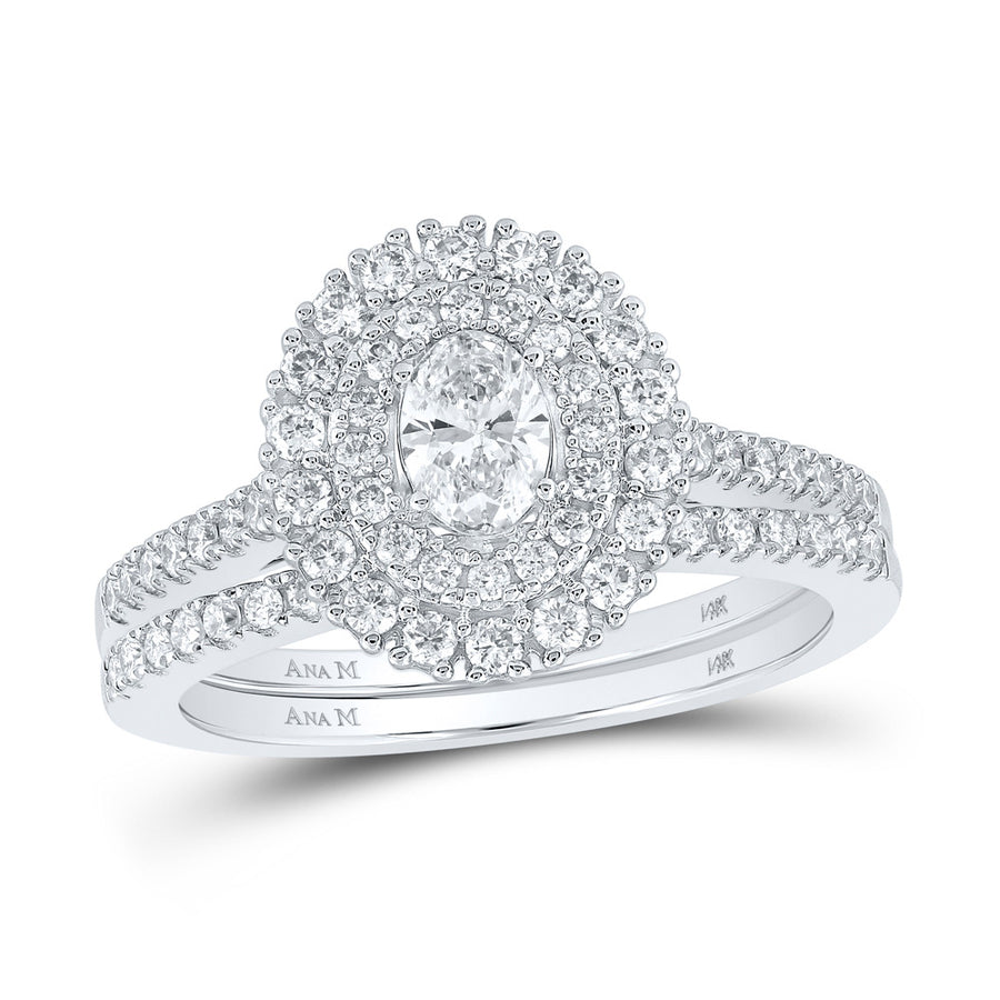 Oval Diamond Halo Bridal Wedding Ring Set 1 Cttw (Certified)