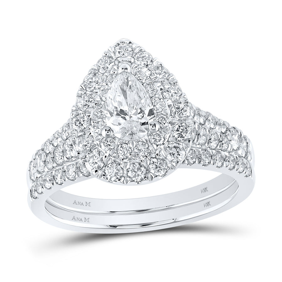 Pear Diamond Halo Bridal Wedding Ring Set 1-1/2 Cttw (Certified)