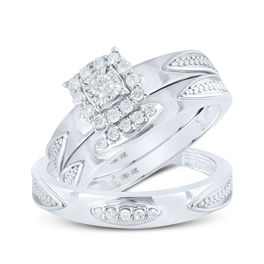 Round Diamond Square Matching Wedding Ring Set 1/3 Cttw