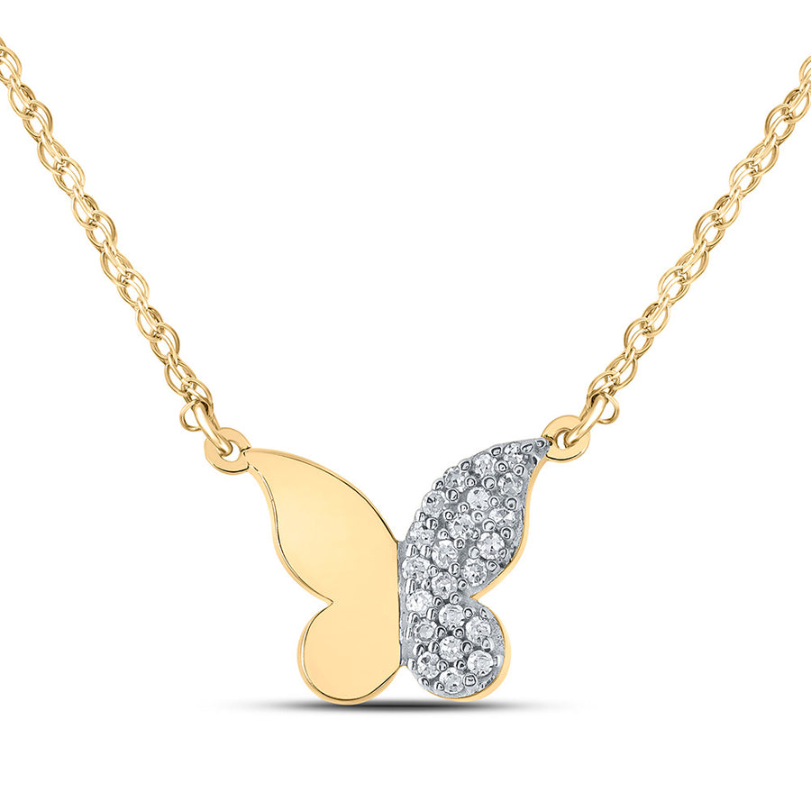 10k Yellow Gold Round Diamond Butterfly Necklace 1/8 Cttw