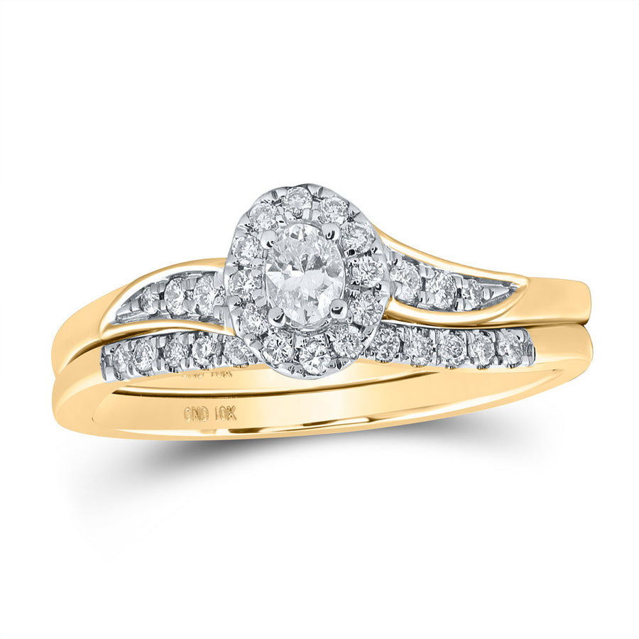 Oval Diamond Halo Bridal Wedding Ring Set 1/3 Cttw (Certified)
