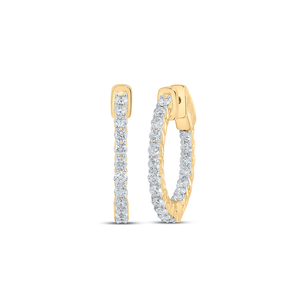 Yellow Gold 14k Medium Hoop Diamond Earrings Miral Jewelry