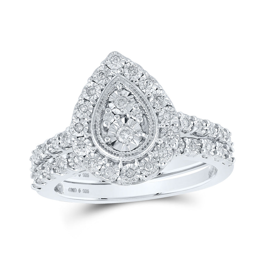 Round Diamond Teardrop Bridal Wedding Ring Set 1/5 Cttw