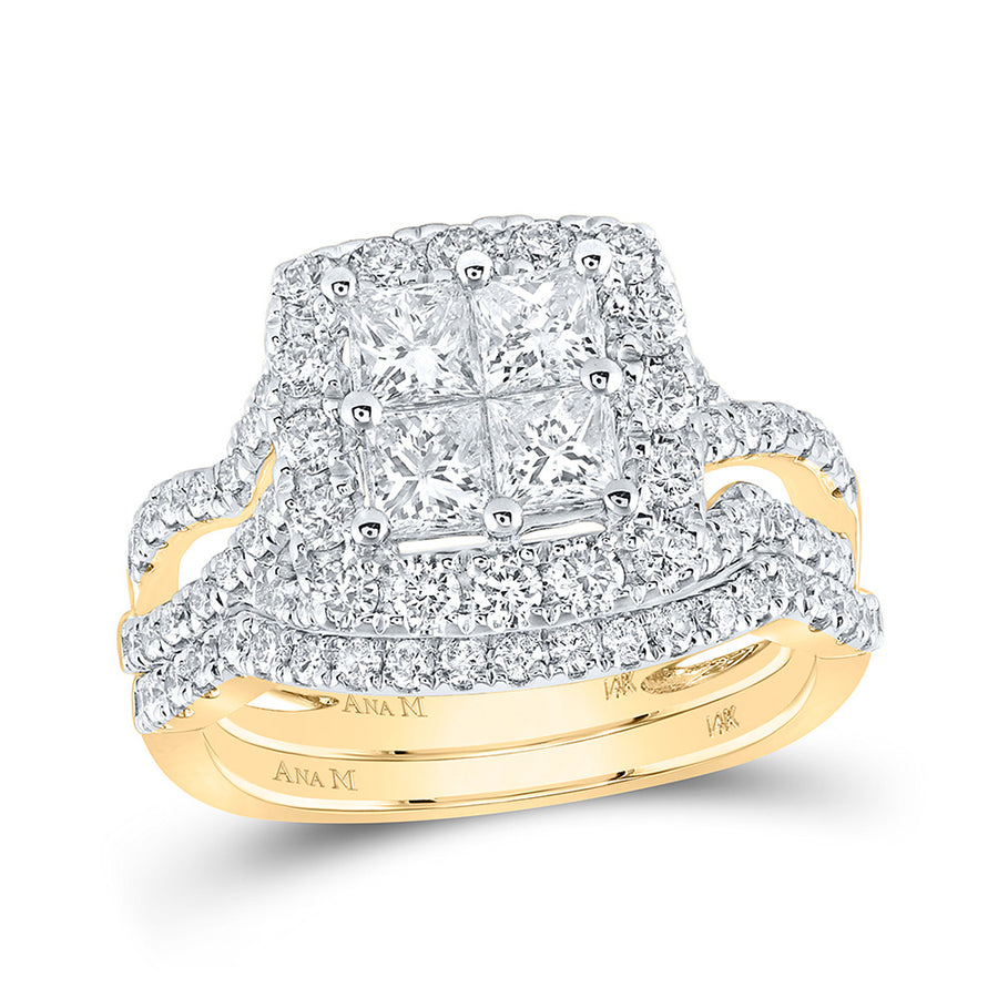 Princess Diamond Square Bridal Wedding Ring Set 2 Cttw