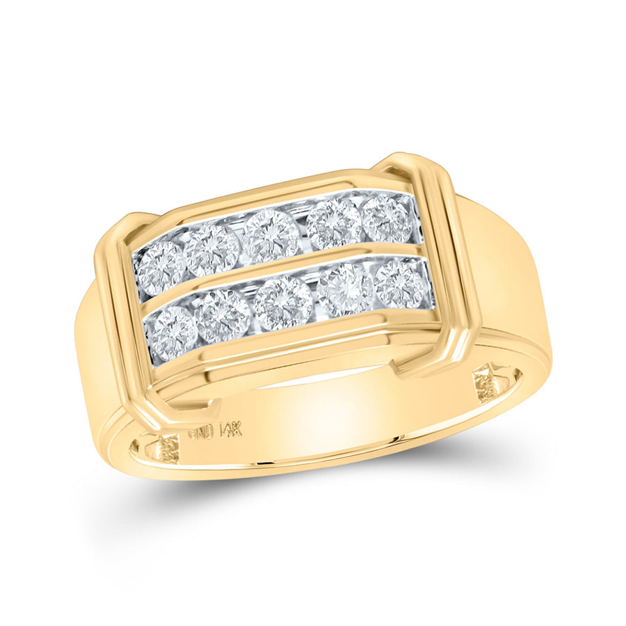 A Miral Jewelry 14K Yellow Gold 0.88tw of Diamonds Men's Wedding Band, radiating diamond brilliance, symbolizing eternity.
