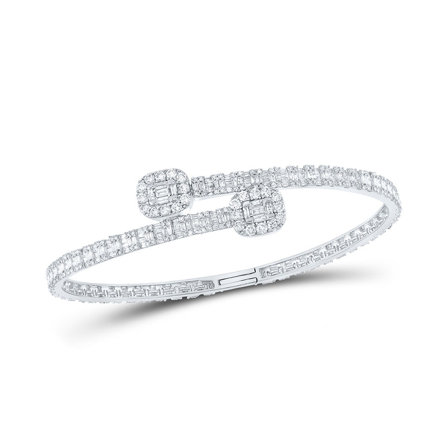 10k White Gold Round Diamond Cuff Bangle Bracelet 3-1/5 Cttw