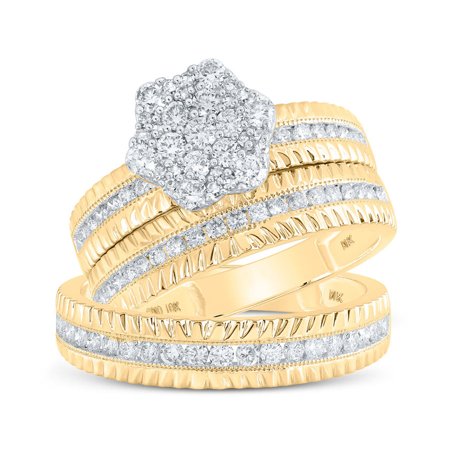 Round Diamond Cluster Matching Wedding Ring Set 1 Cttw