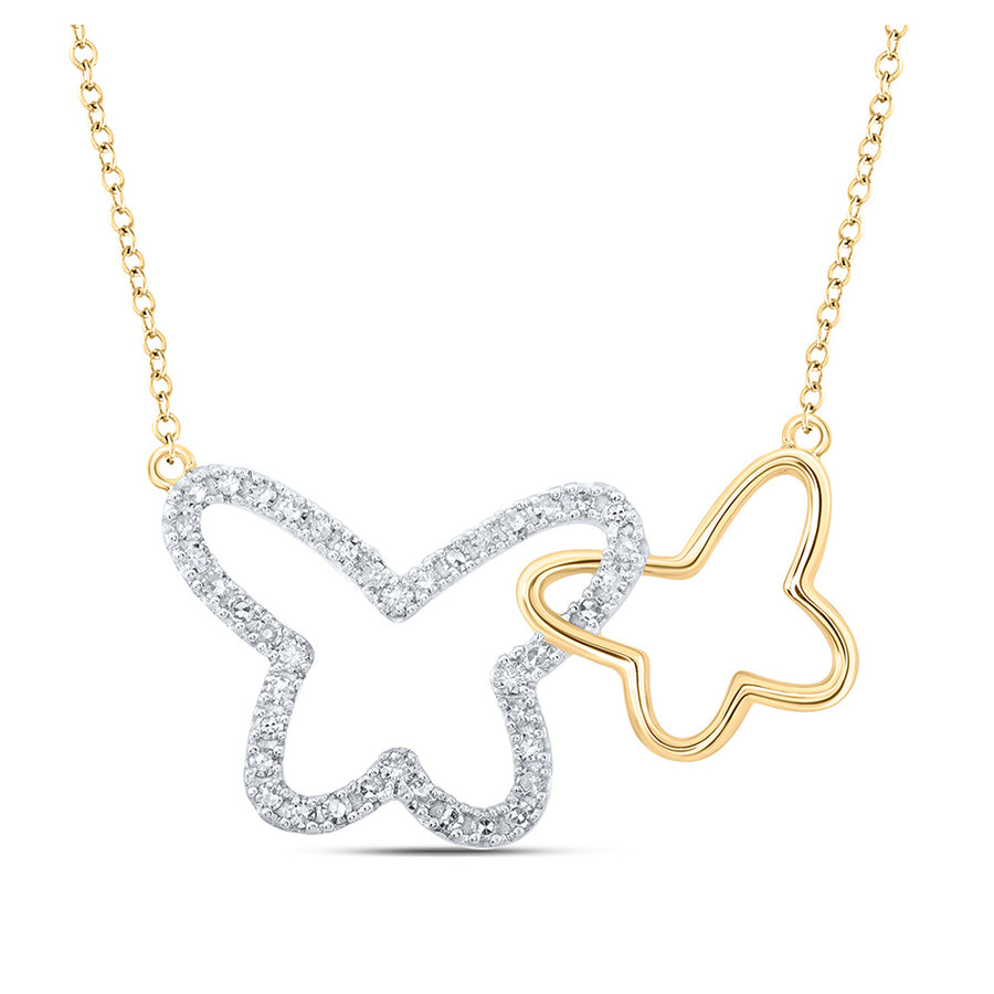 10k Yellow Gold Round Diamond Butterfly Nicoles Dream Collection Necklace 1/4 Cttw
