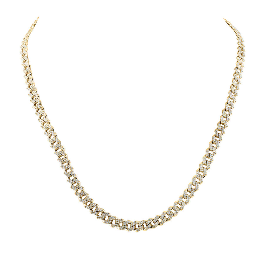 10k Yellow Gold Round Diamond 22-inch Straight Cuban Link Necklace 5-5/8 Cttw