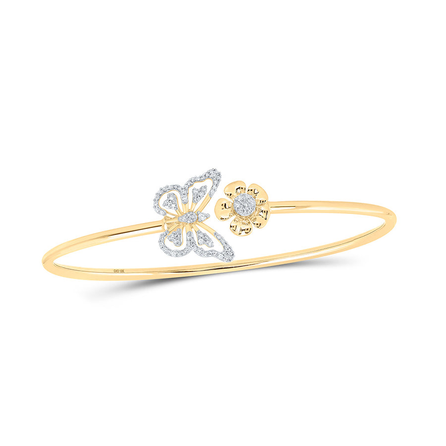 10k Yellow Gold Round Diamond Butterfly Bangle Bracelet 1/4 Cttw