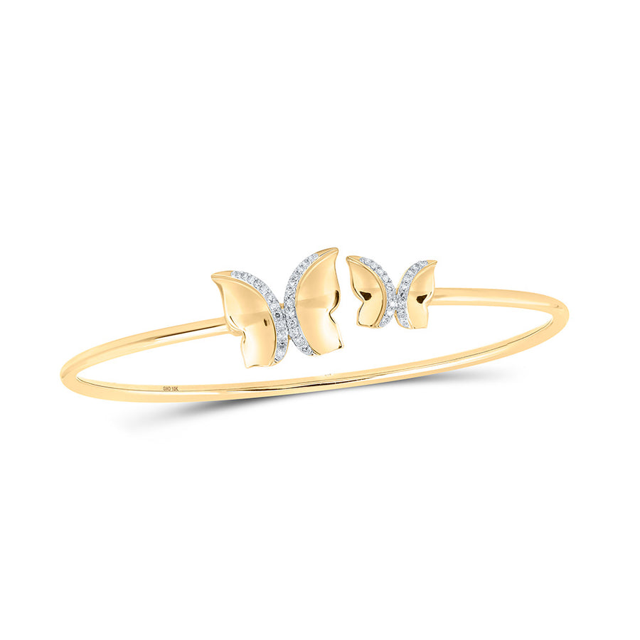 10k Yellow Gold Round Diamond Butterfly Bangle Bracelet 1/6 Cttw