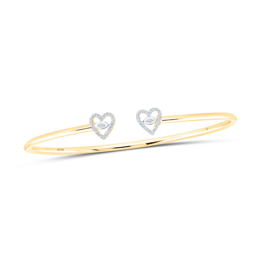 10k Yellow Gold Round Diamond Heart Bangle Bracelet 1/10 Cttw