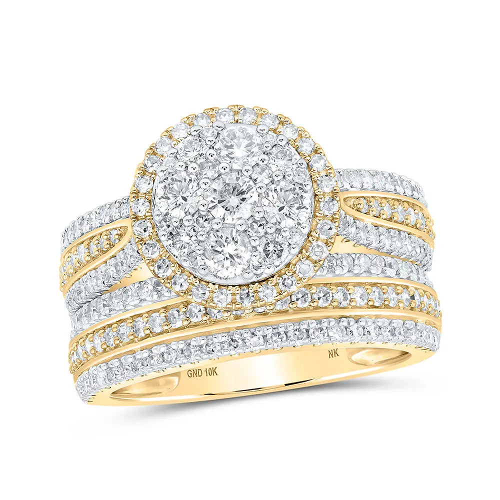 Round Diamond Cluster Bridal Wedding Ring Set 1-1/2 Cttw Miral Jewelry