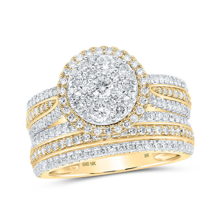 Round Diamond Cluster Bridal Wedding Ring Set 1-1/2 Cttw