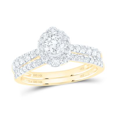 14k Yellow Gold Round Diamond Nicoles Dream Collection Halo Bridal Wedding Ring Set 1 Cttw (Certified)