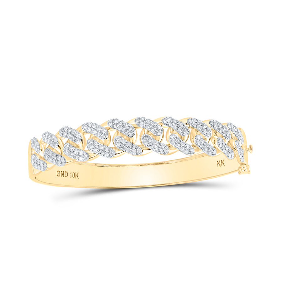 10k Yellow Gold Round Diamond Cuban Link Cuff Bangle Nicoles Dream Collection Bracelet 3 Ctt