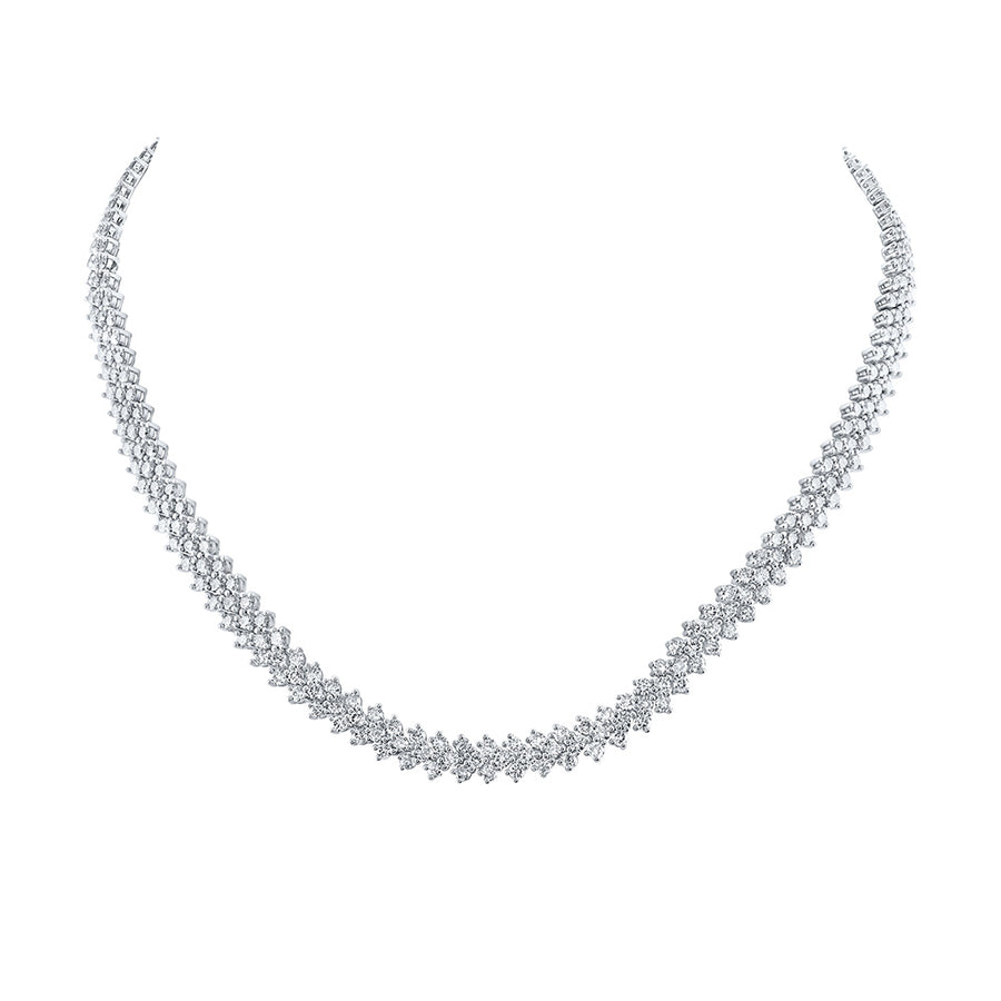 14k White Gold Round Diamond 18-inch Fashion Necklace 19-3/4 Cttw