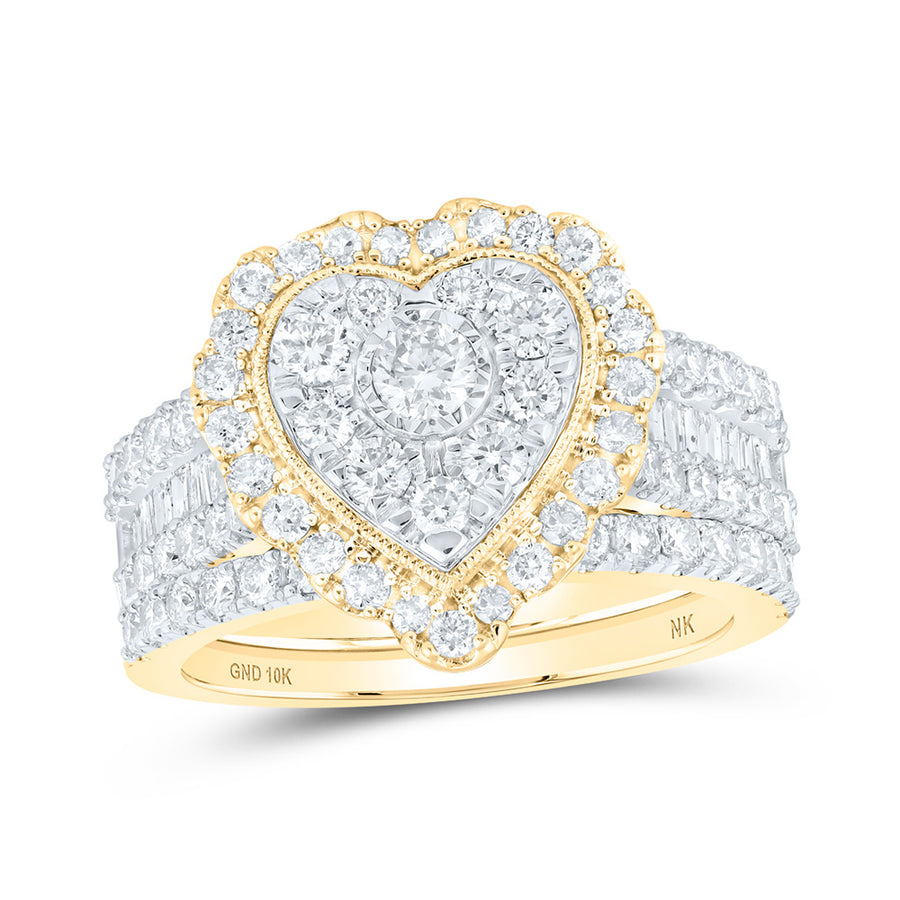 Round Diamond Heart Bridal Wedding Ring Set 2 Cttw