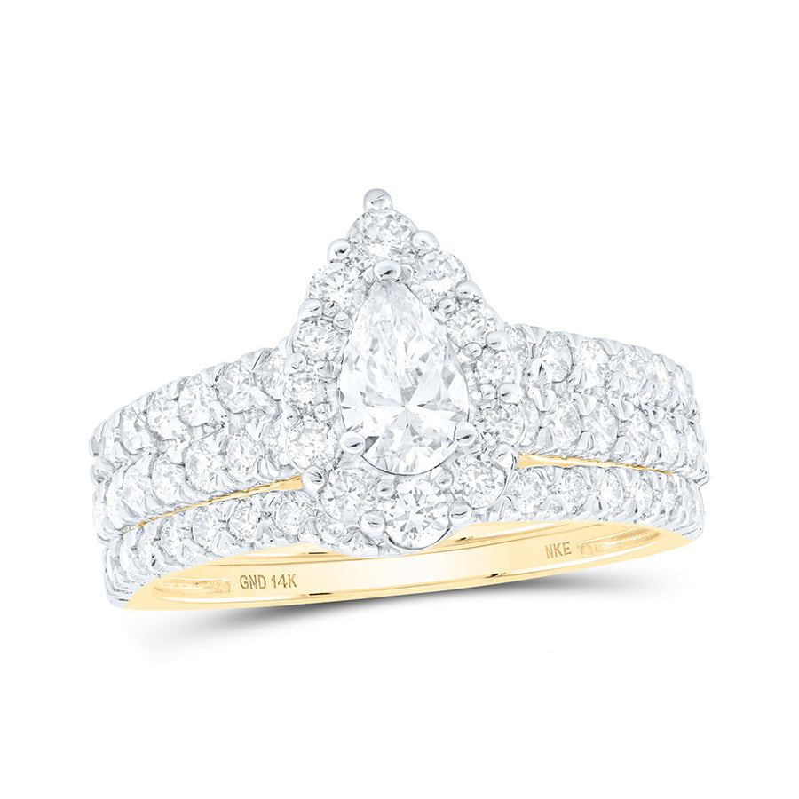 Pear Diamond Halo Bridal Wedding Ring Set 1-1/2 Cttw (Certified)