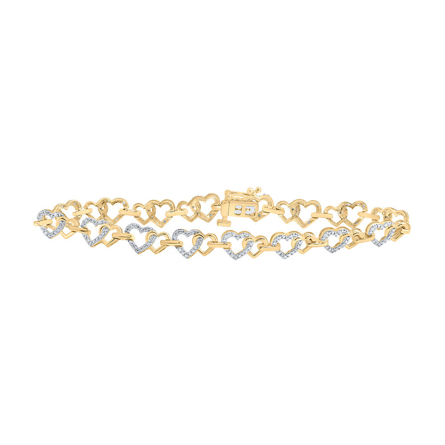 10k Yellow Gold Round Diamond Heart Bracelet 1/4 Cttw