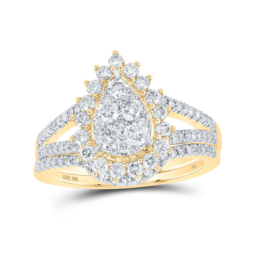 Round Diamond Teardrop Bridal Wedding Ring Set 1 Cttw
