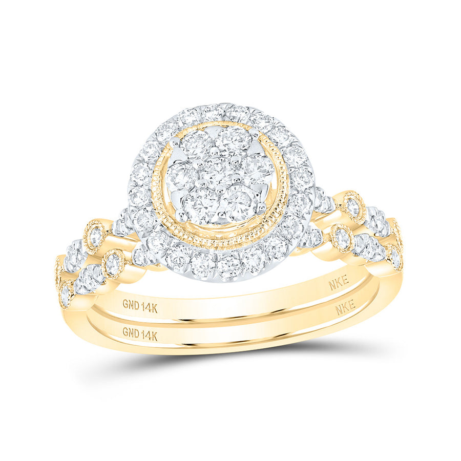 Round Diamond Cluster Bridal Wedding Ring Set 3/4 Cttw