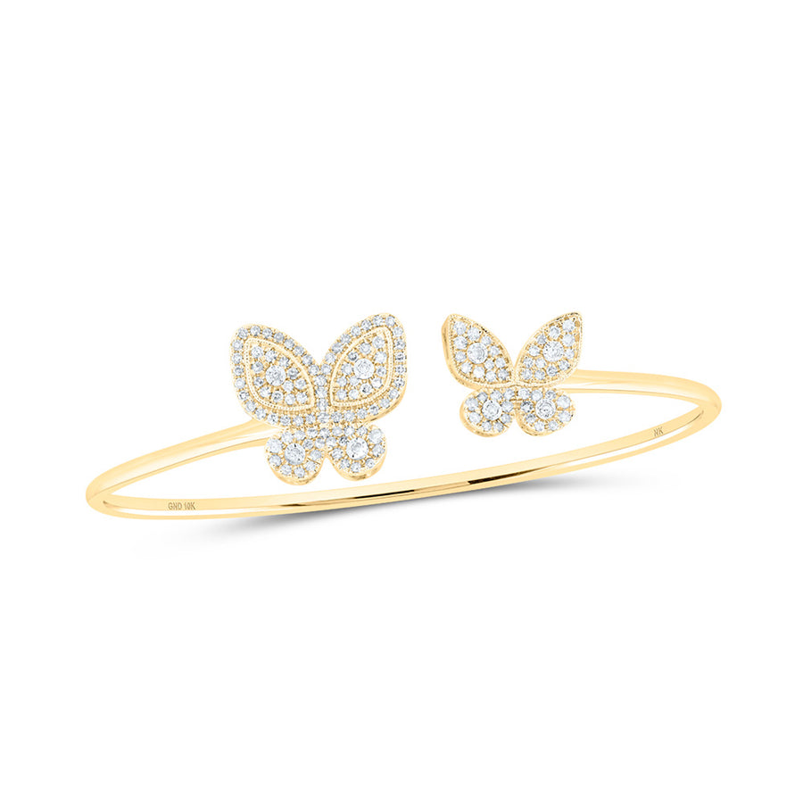10k Yellow Gold Round Diamond Butterfly Bangle Nicoles Dream Collection Bracelet 3/4 Cttw