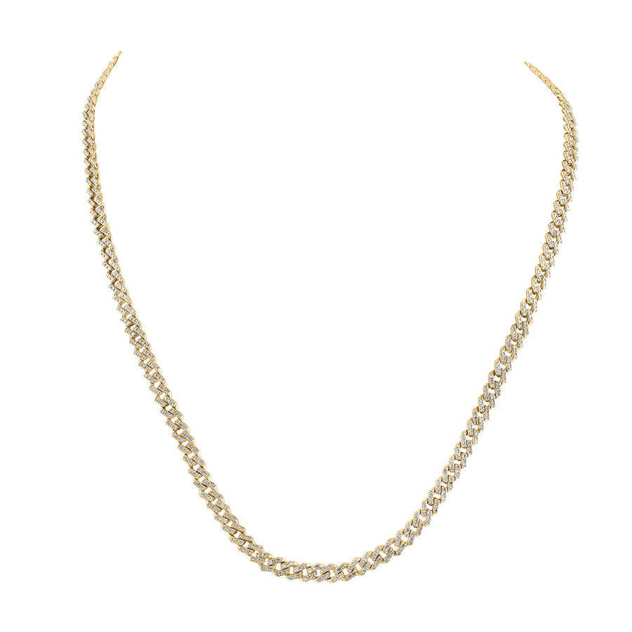10k Yellow Gold Round Diamond 22-inch Cuban Link Chain Necklace 4-1/5 Cttw