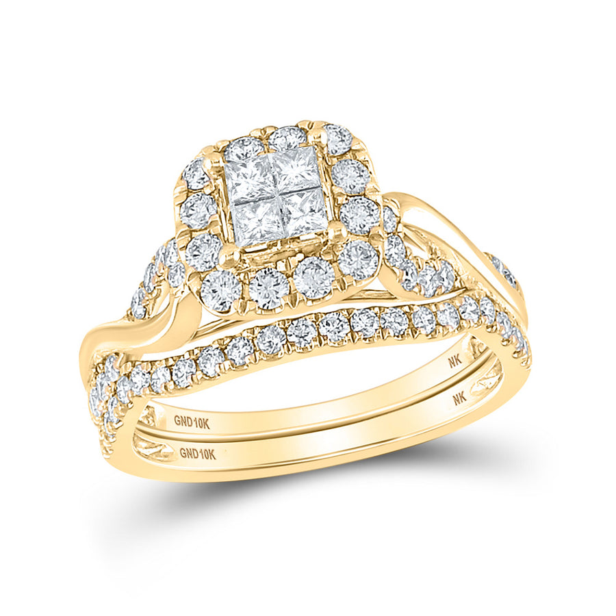 Princess Diamond Square Bridal Wedding Ring Set 1 Cttw