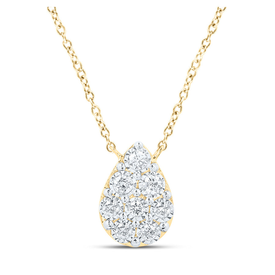 10k Yellow Gold Round Diamond Teardrop Necklace 1/6 Cttw