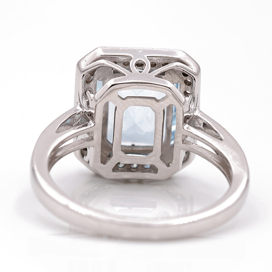 White Gold 14 Karat Fashion Ring  With 0.30Tw Round Diamonds And 2.92Tw Square Cushion Aquas