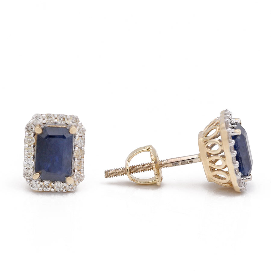 A pair of Miral Jewelry Yellow Gold Sapphire and Diamonds Earrings.