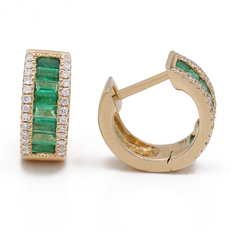 Yellow Gold Emeralds and Diamonds Small Hoops