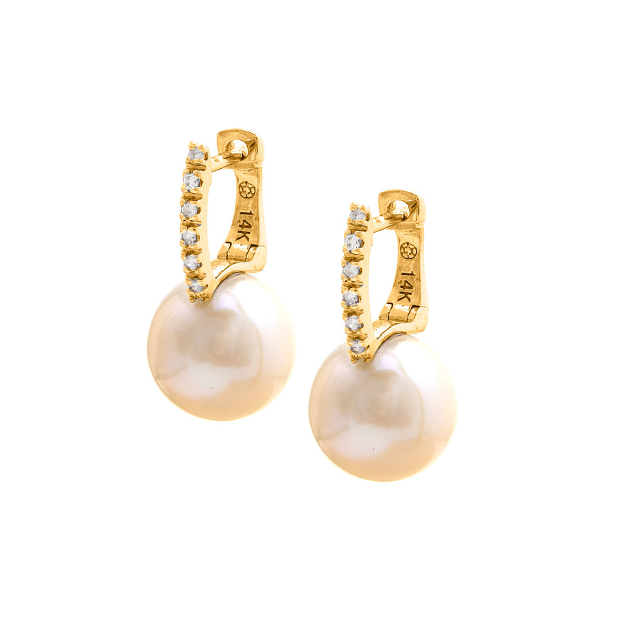Pearl Diamond Earrings With 0.06Tw Round Diamonds