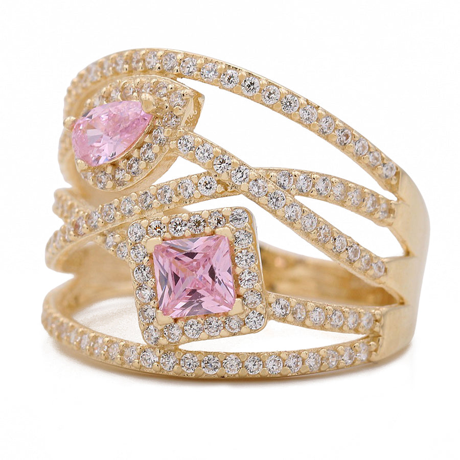 Yellow Gold 14k Fashion Ring With Pink Cz