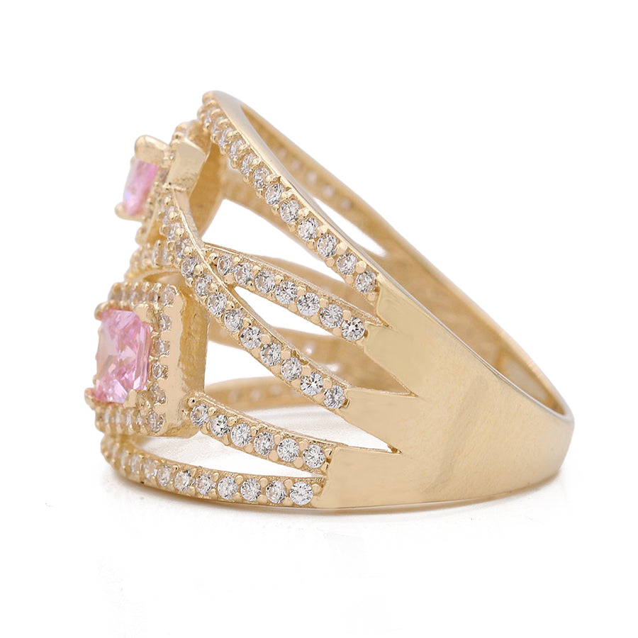 Yellow Gold 14k Fashion Ring With Pink Cz