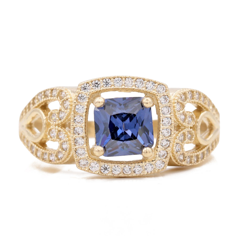 Yellow Gold 14k Fashion Ring With White and Blue Cz