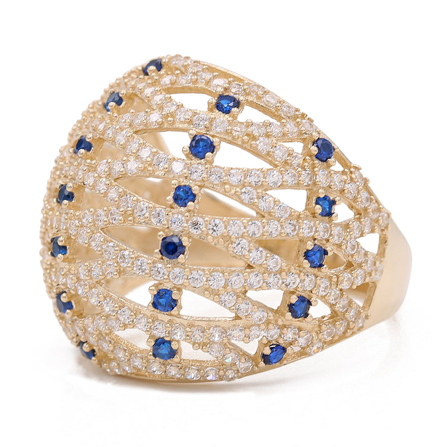Yellow Gold 14k Fashion Ring With Blue and White Cz