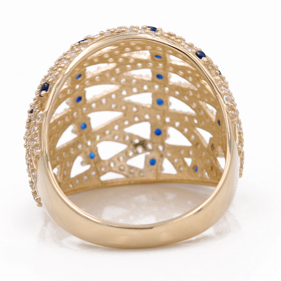 Yellow Gold 14k Fashion Ring With Blue and White Cz