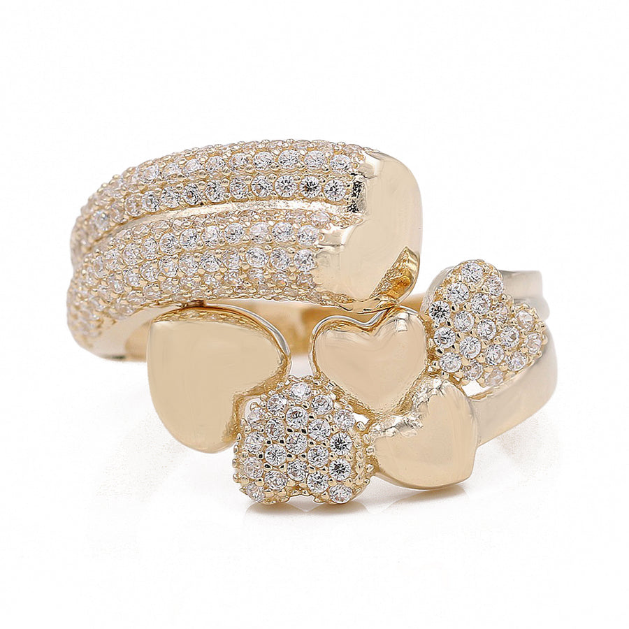 Yellow Gold 14k Fashion Hearts Ring With  Cz
