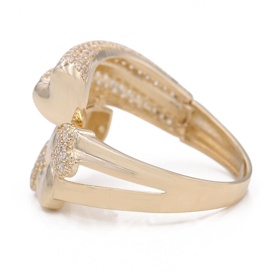 Yellow Gold 14k Fashion Hearts Ring With  Cz