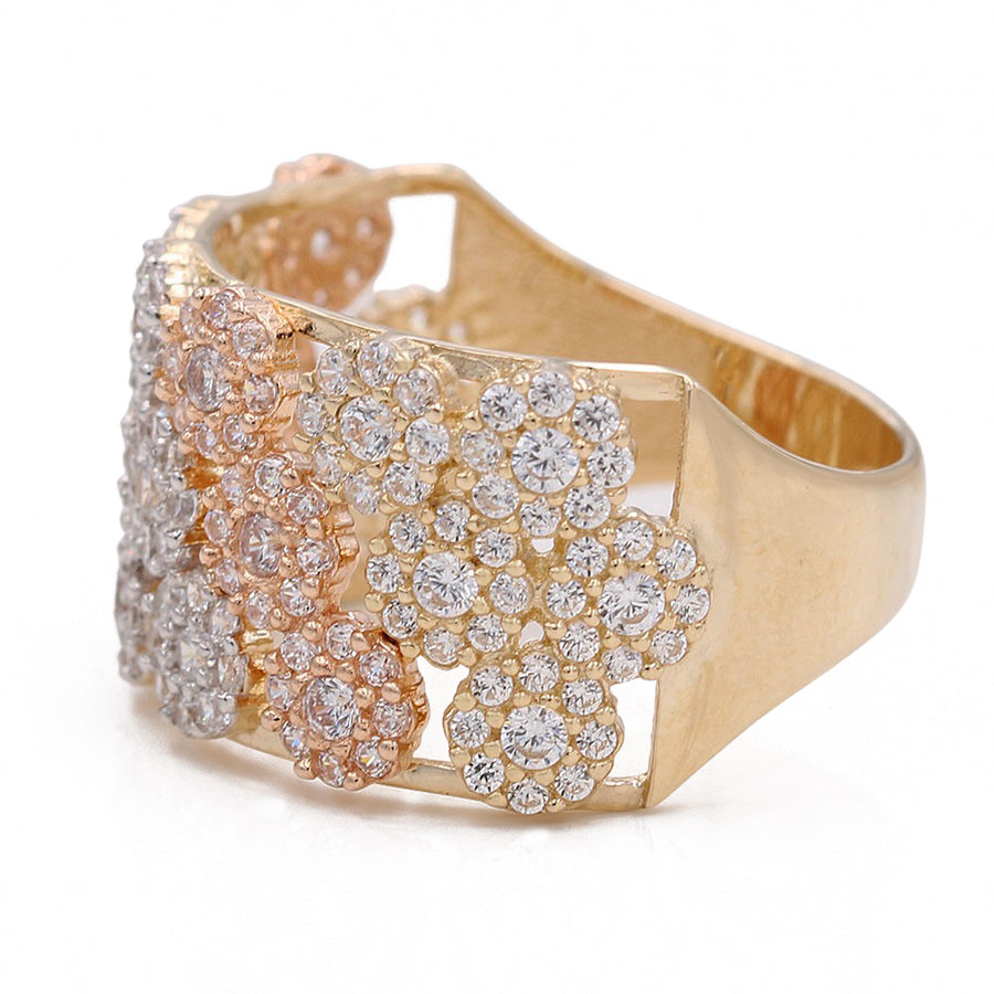 Tri-Color 14k Fashion Ring With  Cz