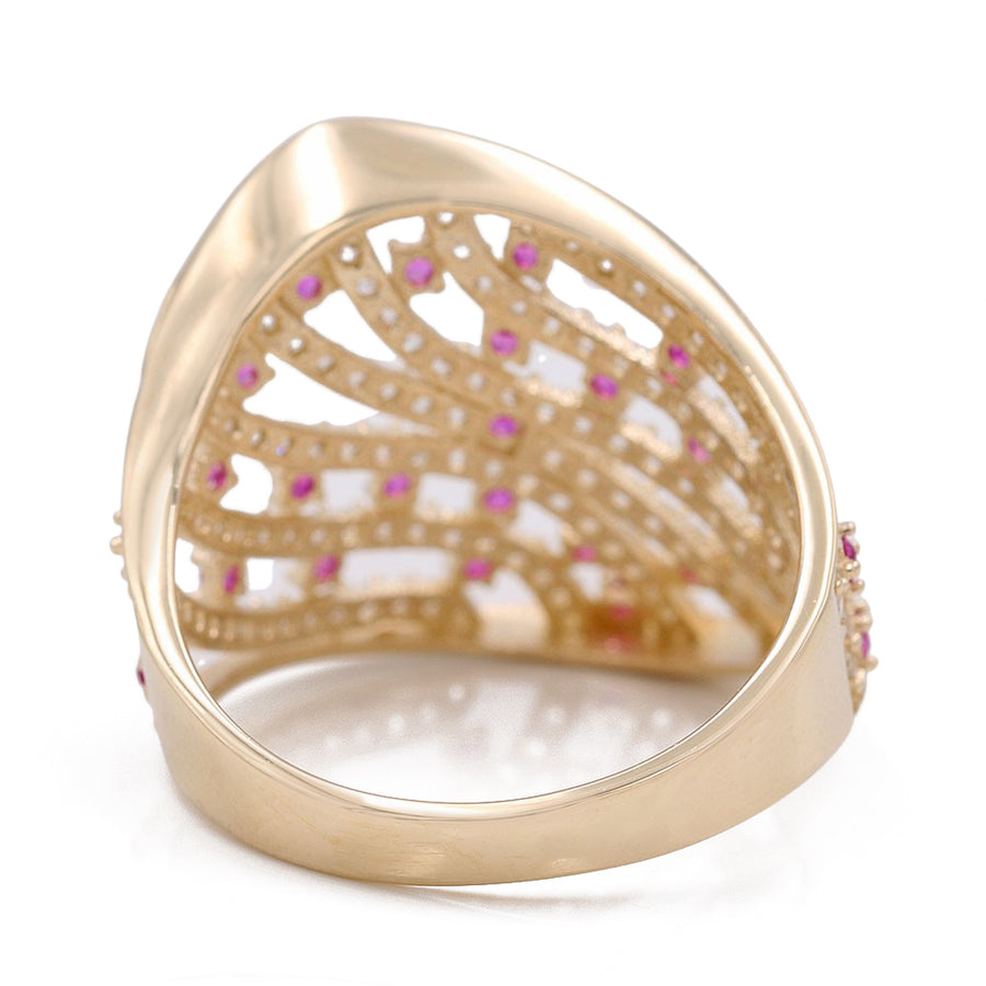 Yellow Gold 14k Fashion Ring With White and Red Cz