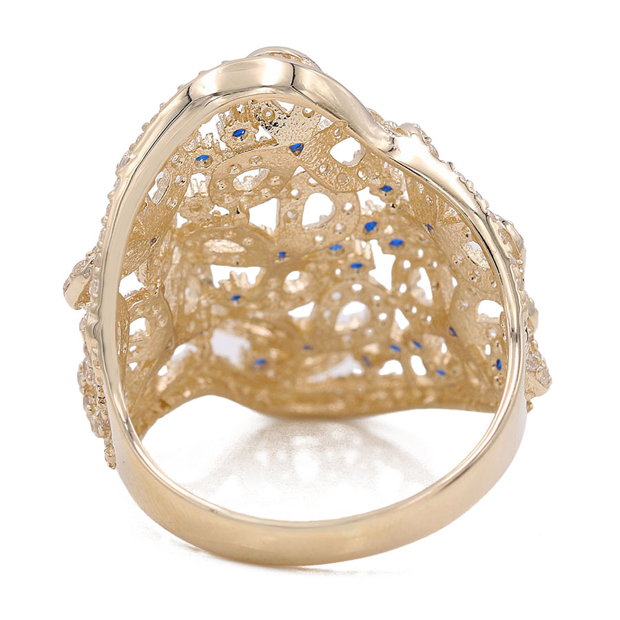 Yellow Gold 14k Fashion  Ring With Blue and White Cz