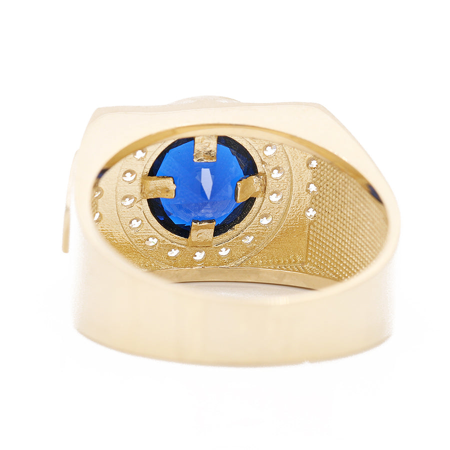 A Men's Yellow Gold 14k Fashion Ring with a blue sapphire stone. 
Product: Miral Jewelry Yellow Gold 14k Fashion Ring Blue Stone and Cz